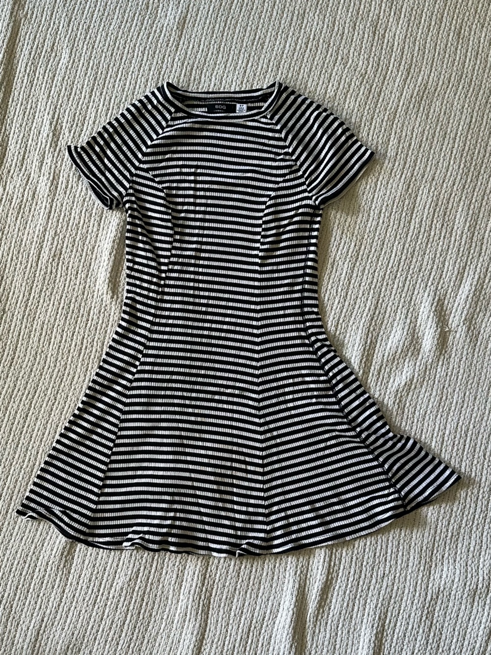 BDG Black and White Striped Short-Sleeve A-Line Mini Dress